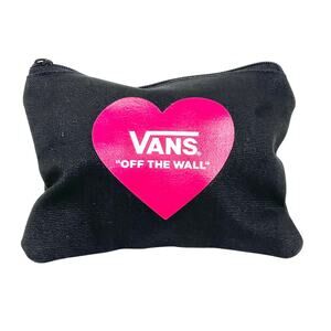 Vans Mini Coin Purse Bag Heart Black Red Canvas Makeup Travel Zipper 7x5 New